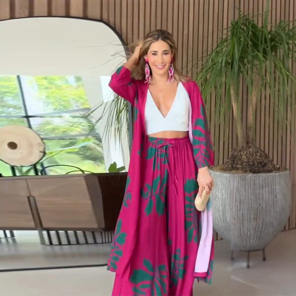 بدلة نسائية كاجوال أنيقة مكونة من قميص طويل وبنطلون