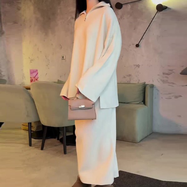 بدلة تنورة كاجوال فضفاضة بسحاب بلون سادة للنساء