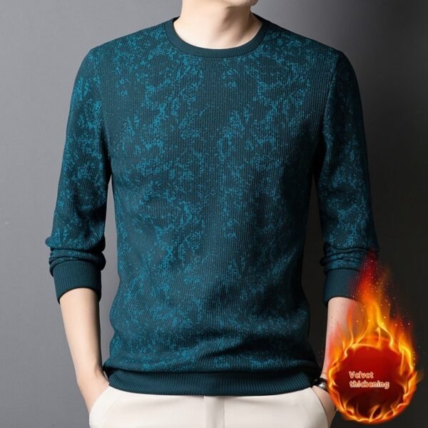 تي شيرت رجالي برقبة دائرية وأكمام طويلة وطباعة شبابية ودافئة وسميكة