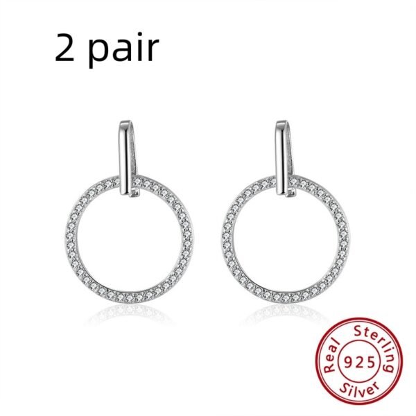 أقراط مرصعة بالألماس من الفضة الإسترلينية S925 دائرية مجوفة