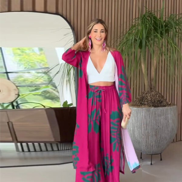 بدلة نسائية كاجوال أنيقة مكونة من قميص طويل وبنطلون