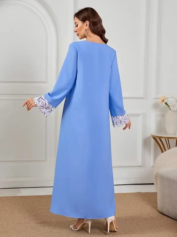 فستان نسائي مطبوع برقبة دائرية قابل للغسل في الغسالة