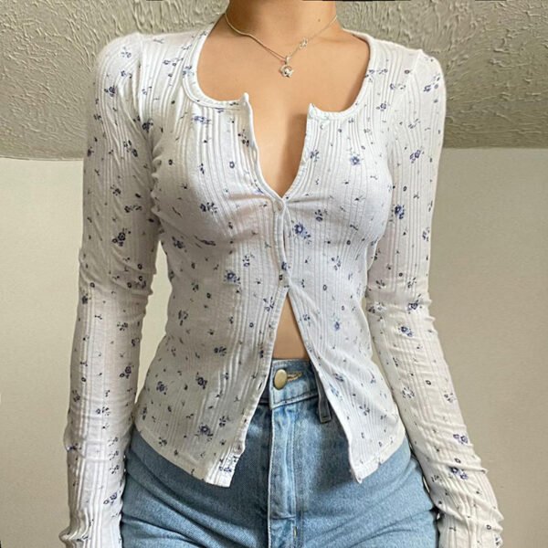 بلوزة كارديجان نسائية أنيقة مزينة بالزهور من Sweet Girl، تي شيرت خريفي محبوك ضيق للنساء