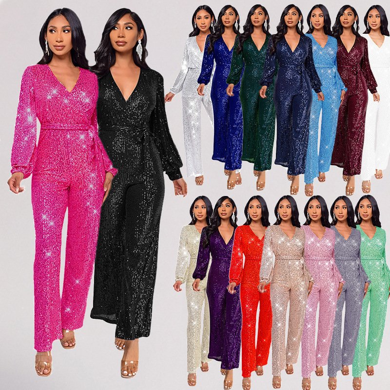 b46c3066-7d17-41dc-a381-856e7e1dd67b.jpg جمبسوت واسع الساق بخصر مرتفع وحزام مطرز بالترتر