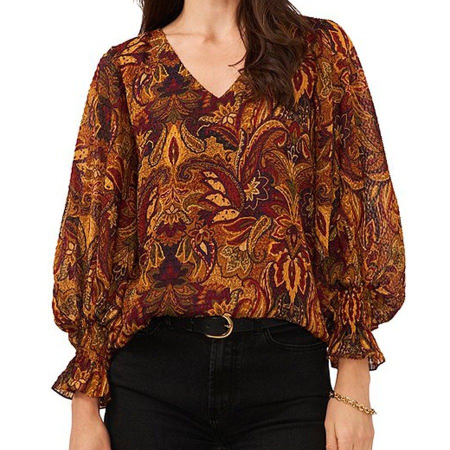 تي شيرت طويل مطبوع برقبة على شكل حرف V وقميص فضفاض للنساء