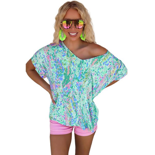 تي شيرت نسائي بتصميم زهور، قطعة علوية كاجوال فضفاضة، مطبوع عليه زهور