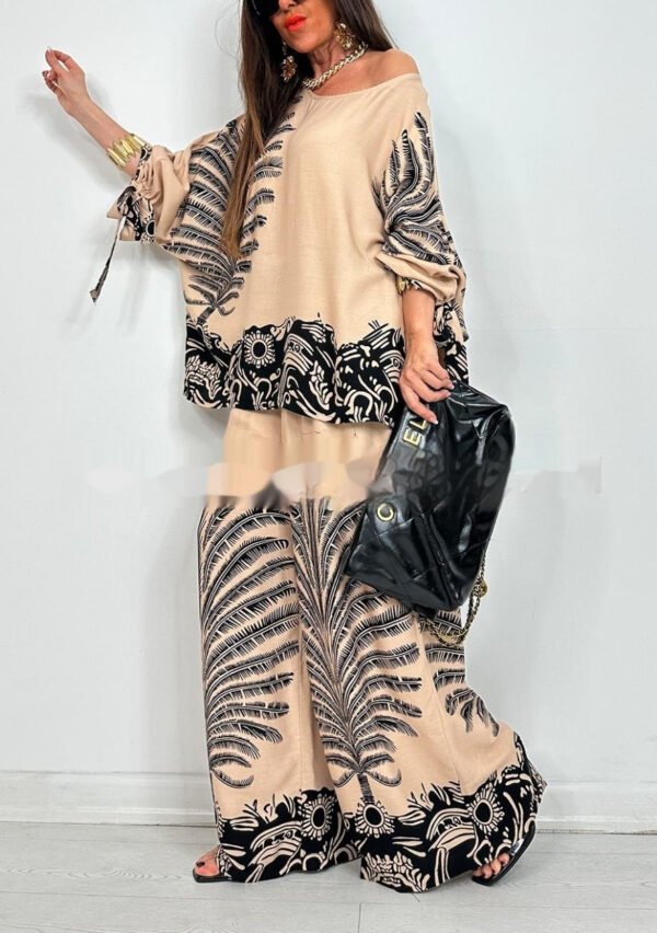 بدلة بنطلون واسع الساق بأكمام طويلة وطبعة زهور عتيقة