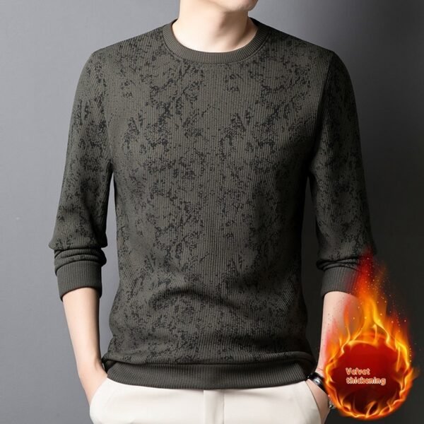 تي شيرت رجالي برقبة دائرية وأكمام طويلة وطباعة شبابية ودافئة وسميكة