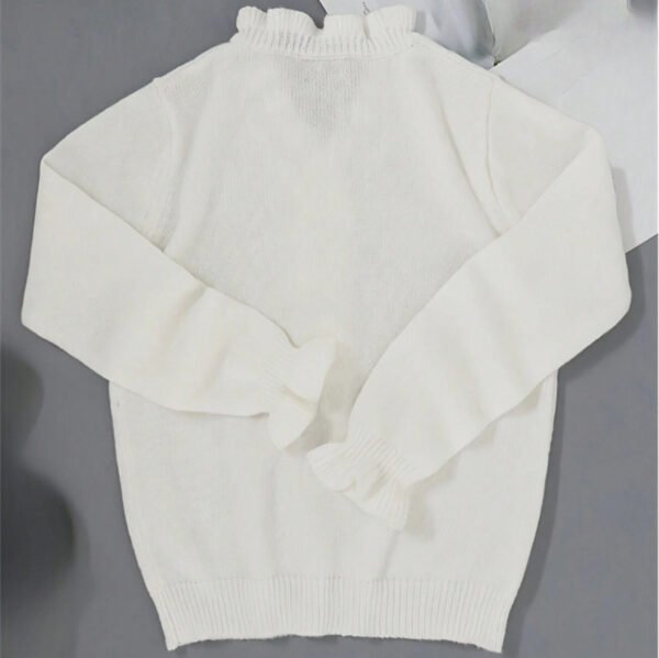 سترة شتوية محبوكة مكشكشة بفتحة رقبة على شكل حرف V وأكمام طويلة للنساء