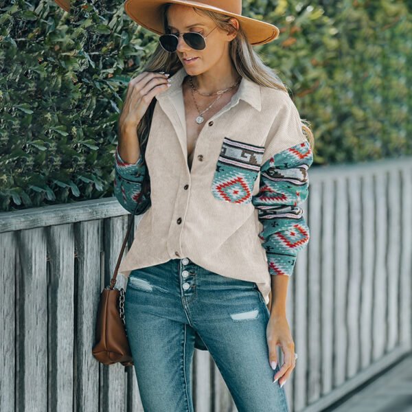 معطف نسائي كسول متعدد الألوان مع ياقة عرقية