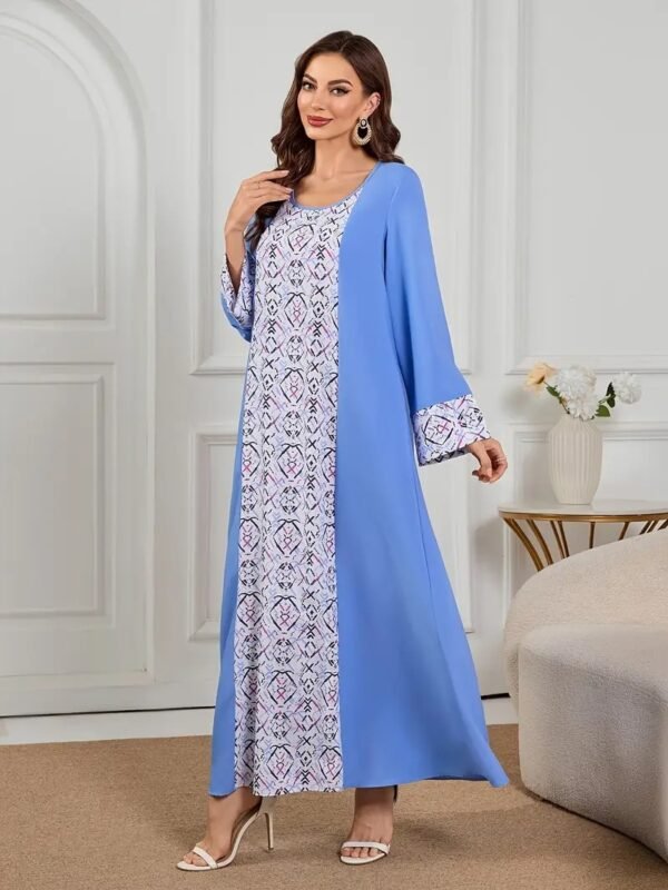 فستان نسائي مطبوع برقبة دائرية قابل للغسل في الغسالة