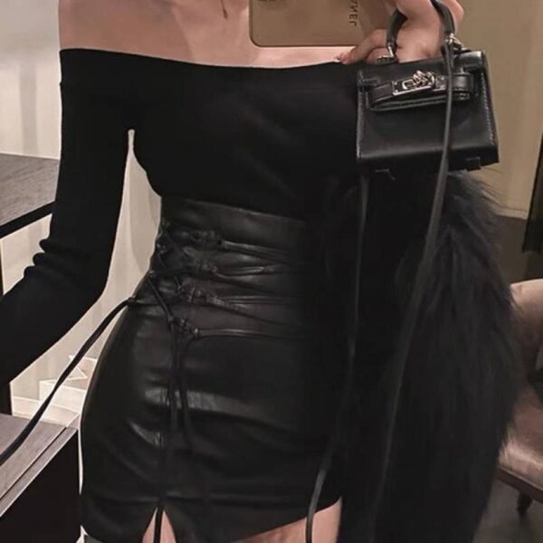 تنورة دانتيل سوداء جديدة للربيع والخريف