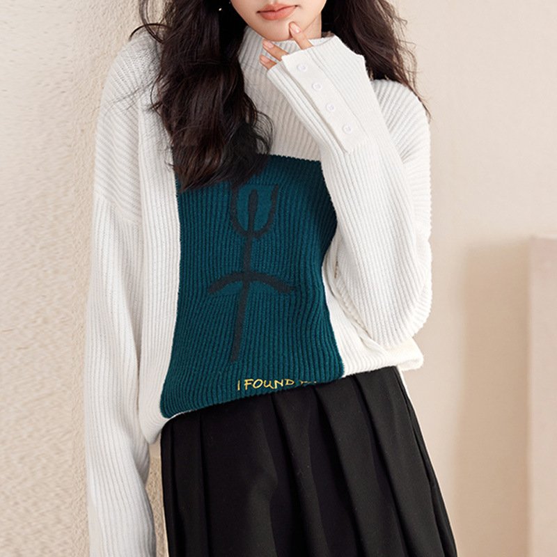 سترة فضفاضة محبوكة بألوان متباينة مناسبة لفصل الخريف والشتاء