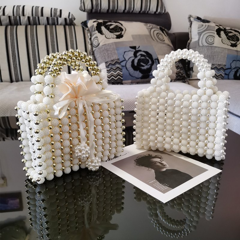 حقيبة منسوجة يدويًا من خشب البايبيري، حقيبة مرصعة بالخرز، حقيبة لؤلؤ، حقيبة يد للعشاء، حقيبة على الطراز الفرنسي