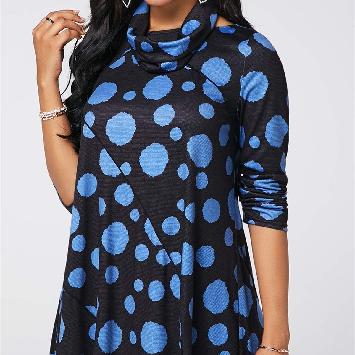 تي شيرت نسائي بأكمام طويلة بتصميم غير منتظم مناسب لفصل الخريف والشتاء