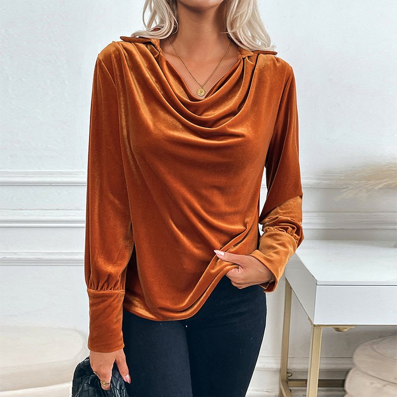 قميص مخملي عتيق أنيق بياقة متأرجحة