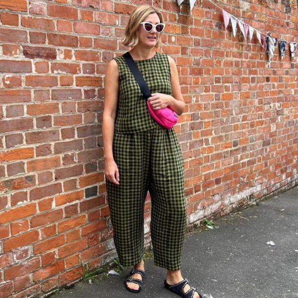 بدلة بنطلون وصدرية كاجوال فضفاضة مطبوعة بدون أكمام