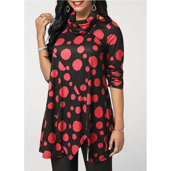 تي شيرت نسائي بأكمام طويلة بتصميم غير منتظم مناسب لفصل الخريف والشتاء