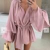 72f653f0-12be-4a25-a49f-4544083f37f6.jpg فستان نسائي غير منتظم برباط وأكمام مكشكشة وفتحة رقبة على شكل حرف V