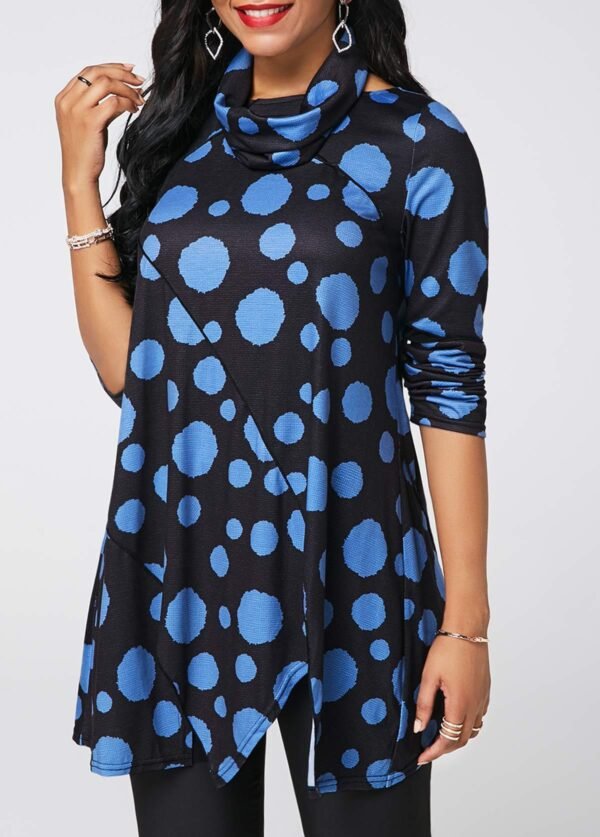 تي شيرت نسائي بأكمام طويلة بتصميم غير منتظم مناسب لفصل الخريف والشتاء