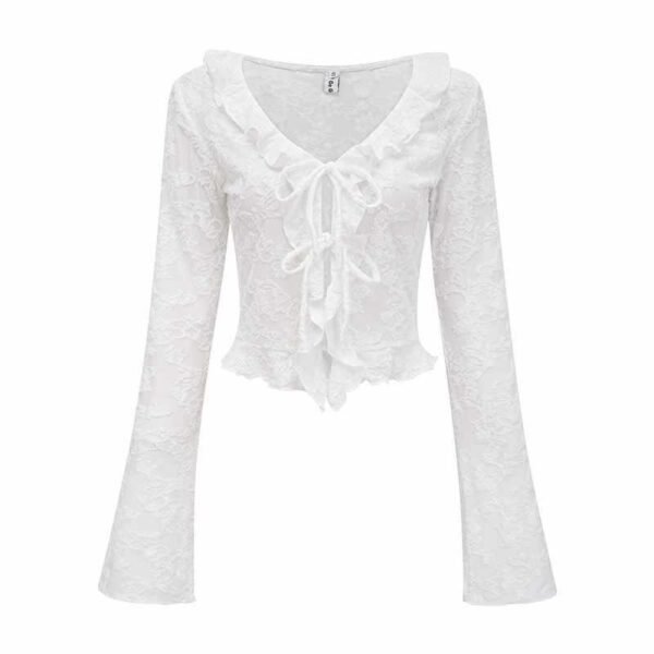 قميص برباط على شكل فطريات الأشجار بفتحة رقبة على شكل حرف V