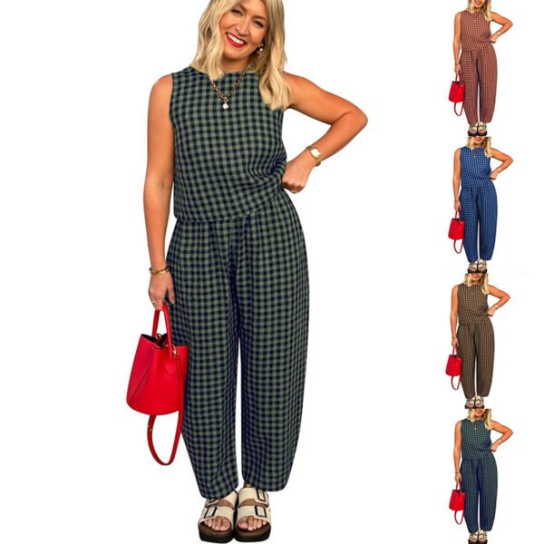 بدلة بنطلون وصدرية كاجوال فضفاضة مطبوعة بدون أكمام