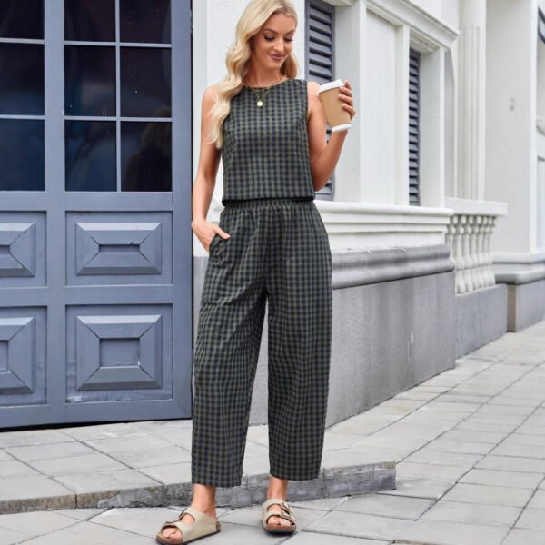 بدلة بنطلون وصدرية كاجوال فضفاضة مطبوعة بدون أكمام