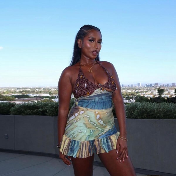 بدلة صيفية جديدة مثيرة بدون ظهر مطبوعة للنساء