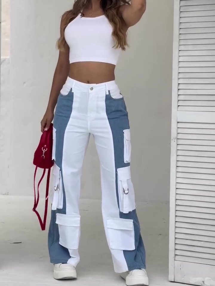 بنطال جينز كارغو بجيوب متباينة