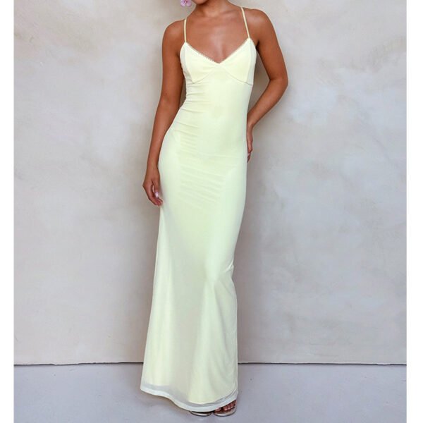 فستان نسائي مثير ضيق مكشوف الظهر بلون واحد