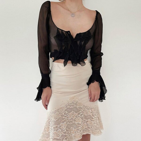 تي شيرت كارديجان شفاف بياقة مربعة وقصة ضيقة للنساء