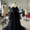 فستان زفاف نسائي أسود شفاف بأكمام طويلة