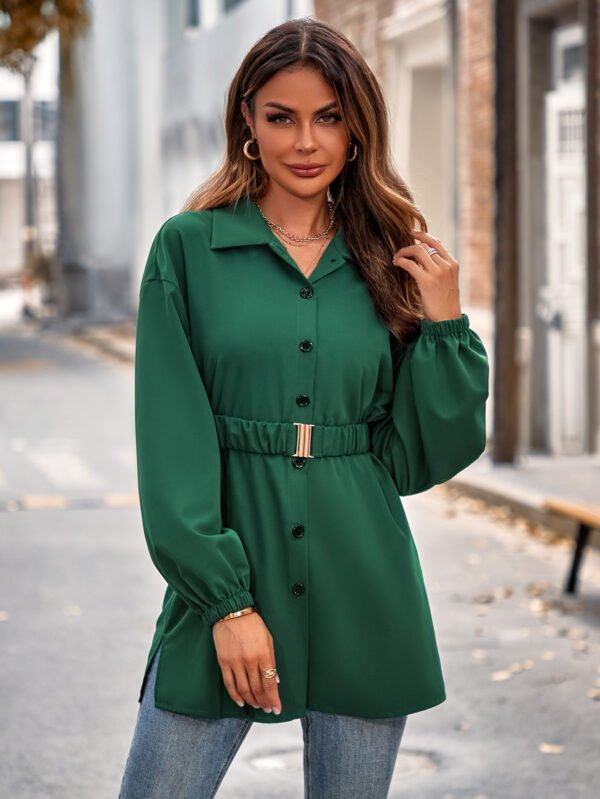 معطف قميص بحزام بصدر واحد للنساء