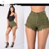 شورت جينز نسائي مثير ومرن من قماش الدنيم الممزق