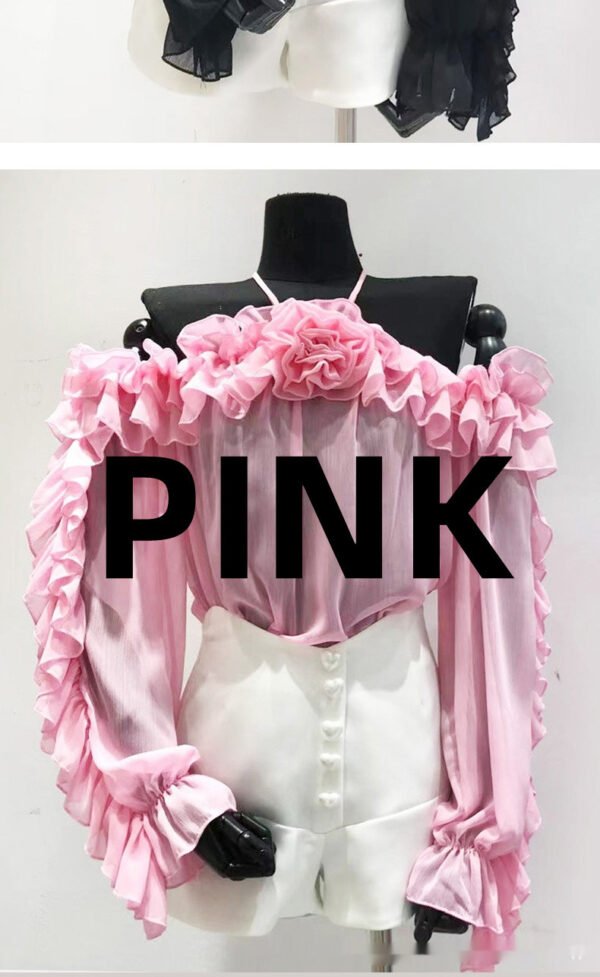 قميص شيفون مكشوف الكتفين بأكمام طويلة