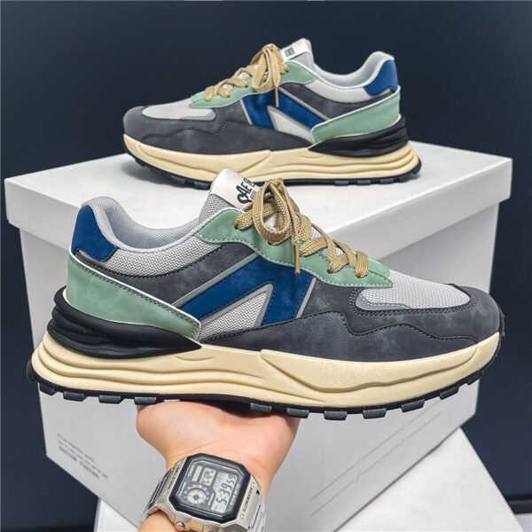 حذاء رياضي خريفي رجالي كاجوال شبكي قابل للتنفس ذو نعل سميك لزيادة الطول