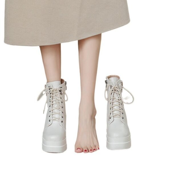 أحذية قصيرة أنيقة مقاومة للماء ذات منصة عالية الكعب وكعب سميك