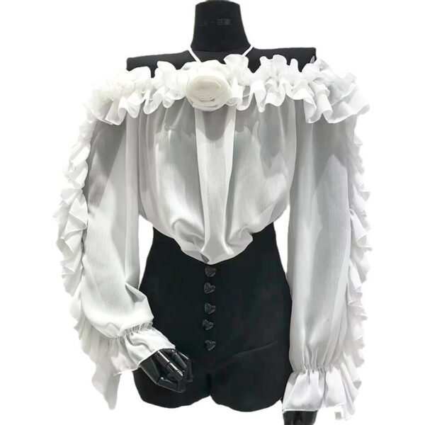 قميص شيفون مكشوف الكتفين بأكمام طويلة