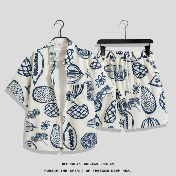 بدلة قميص مطبوعة بأكمام قصيرة على طراز هونغ كونغ