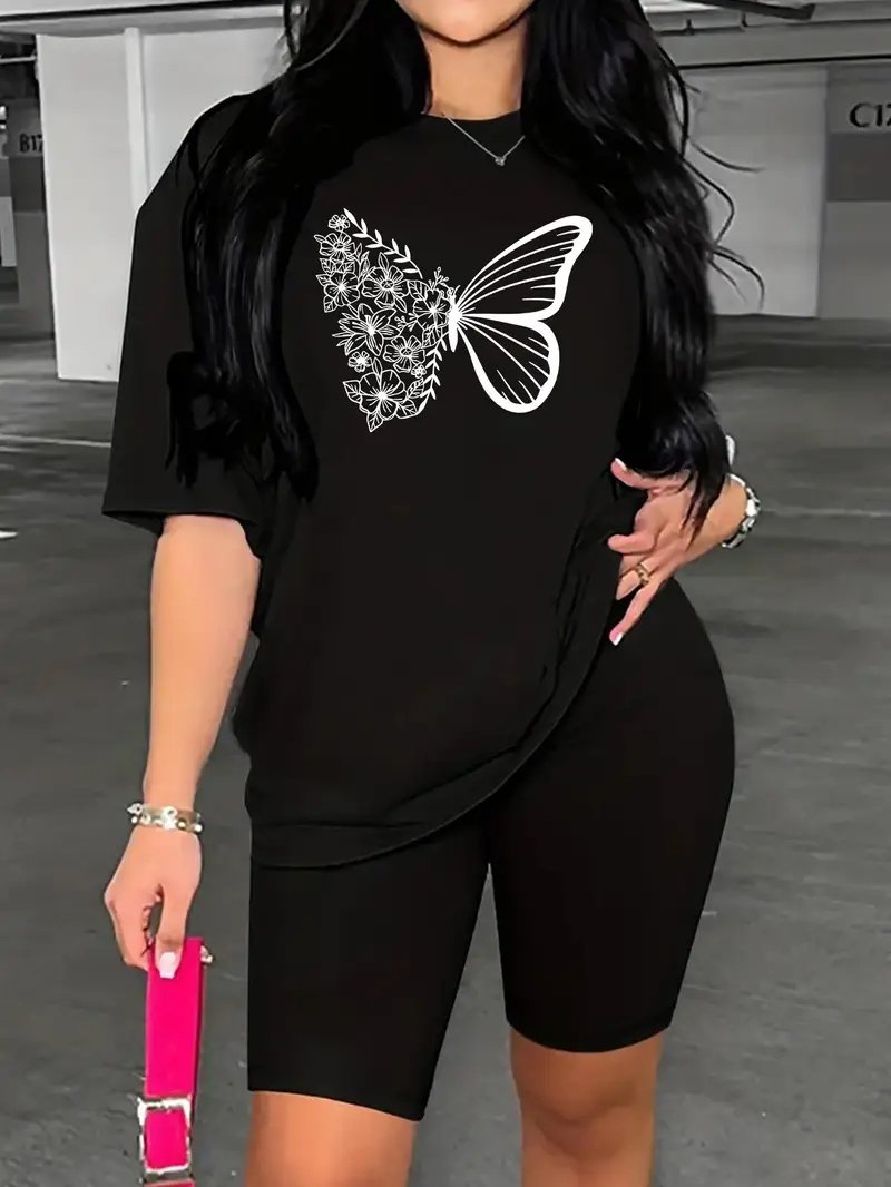 تي شيرت مطبوع بأكمام منسدلة، تي شيرتات جرافيكية، توبات نسائية