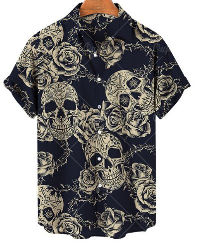 قميص هاواي ثلاثي الأبعاد مطبوع عليه شعار الشاطئ بأكمام قصيرة