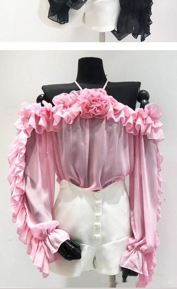 قميص شيفون مكشوف الكتفين بأكمام طويلة