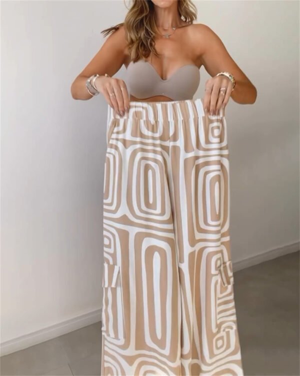 بدلة نسائية كاجوال بأكمام طويلة وقميص مطبوع وبنطلون واسع الساق