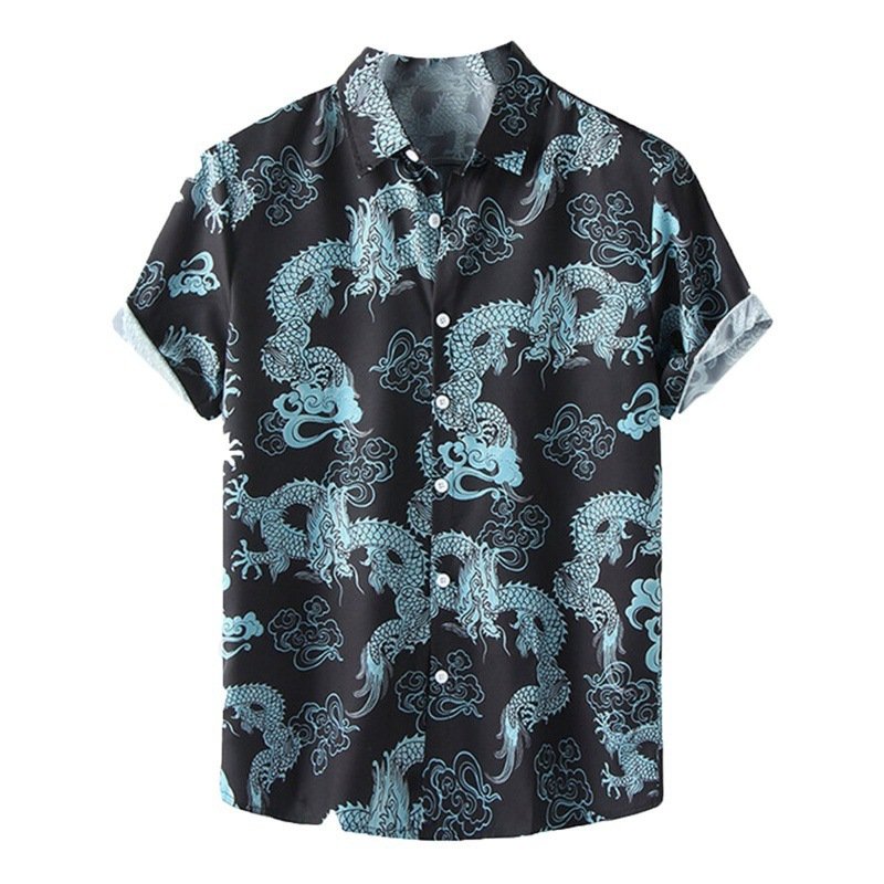 قميص هاواي ثلاثي الأبعاد مطبوع عليه شعار الشاطئ بأكمام قصيرة