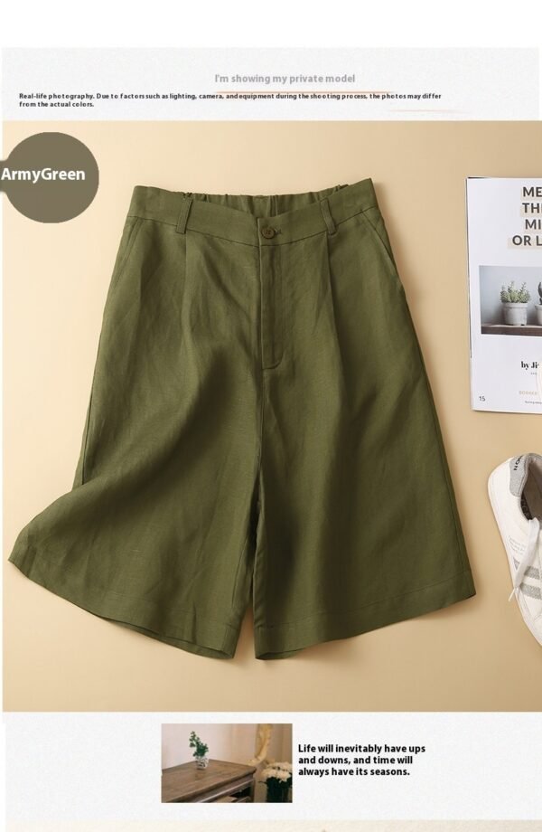 شورت صيفي كاجوال نسائي عالي الخصر من القطن والكتان