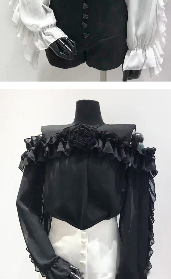 قميص شيفون مكشوف الكتفين بأكمام طويلة