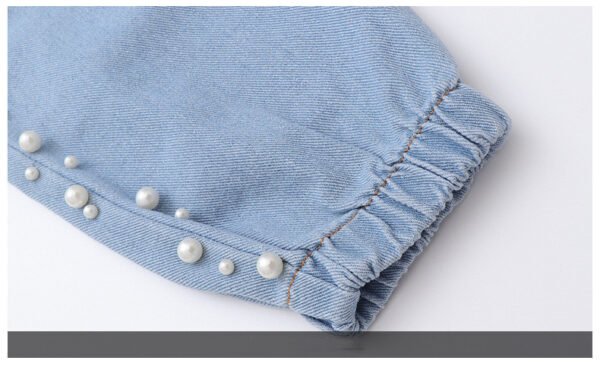 بنطلون جينز فضفاض للأطفال على الطراز الكوري بتطريز جانبي أنيق للبنات