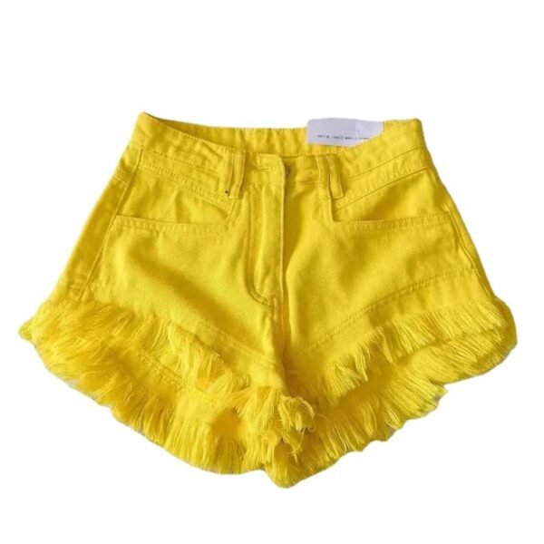 شورت جينز قصير متوسط ​​الخصر على الطراز الكوري غير الرسمي على طراز هونغ كونغ مع شرابات للبنات