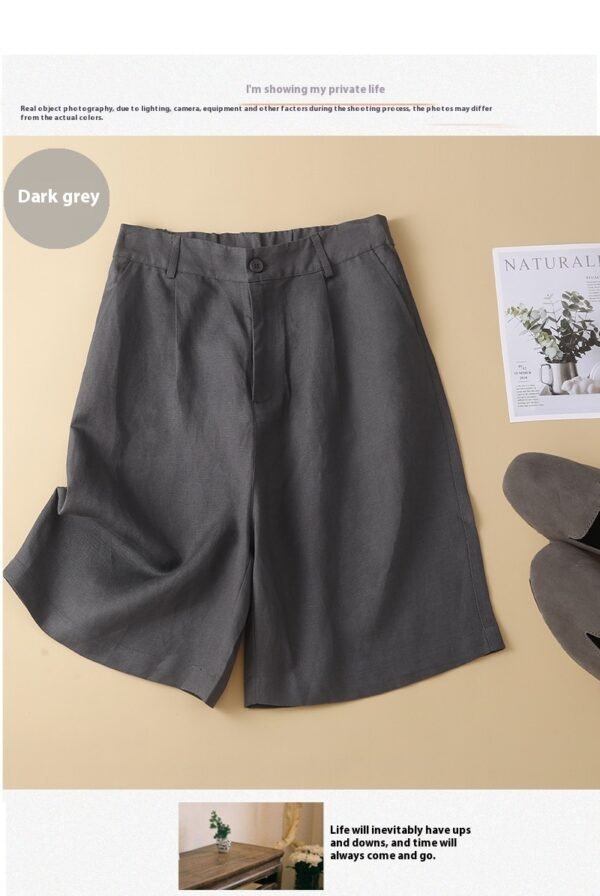 شورت صيفي كاجوال نسائي عالي الخصر من القطن والكتان