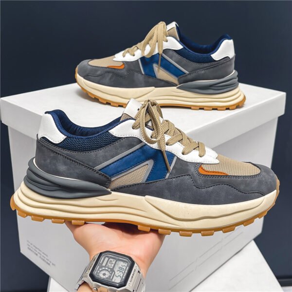 حذاء رياضي خريفي رجالي كاجوال شبكي قابل للتنفس ذو نعل سميك لزيادة الطول